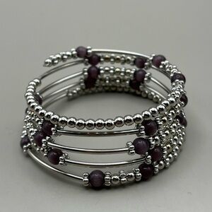 Elegant Silver and Purple Beaded Bracelet